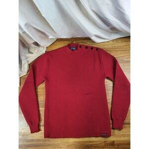 Saint James Breton Solid Red Wool Sweater Size XL Mock Neck Knit